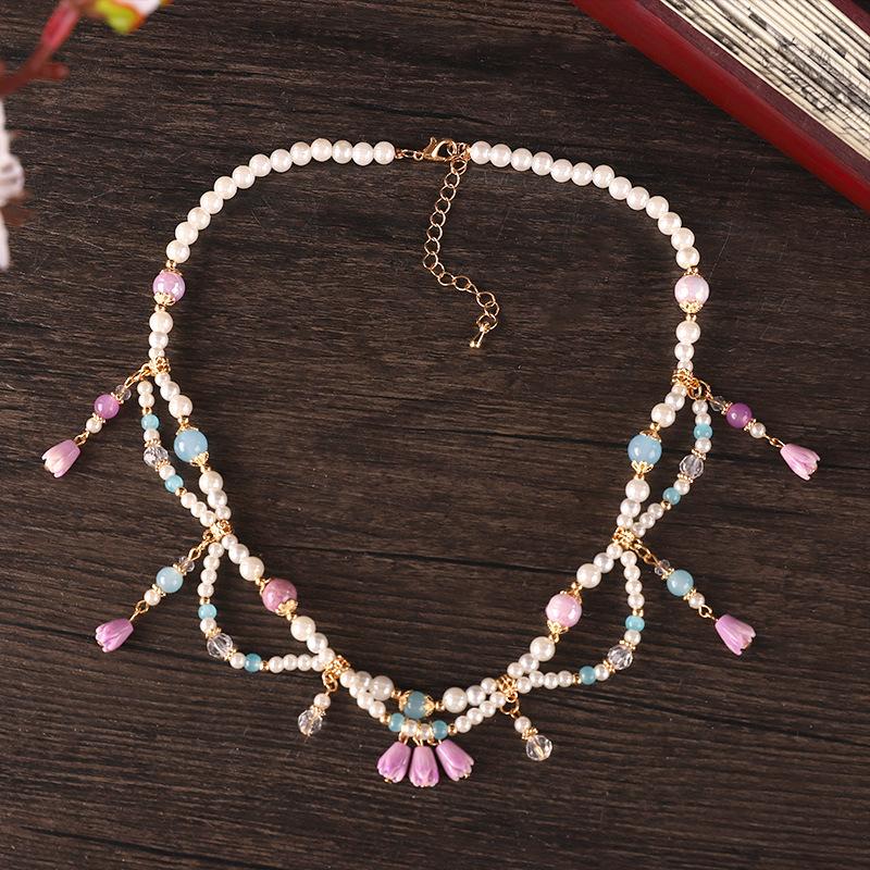 Chinese Style Simulation Pearl Necklace Hanfu Long Chain Jewelry Accessory