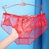 Niski stan haftowany kwiat koronkowe figi damskie szybkoschnące delikatne szycie ultracienkie przezroczyste seksowne kalesony