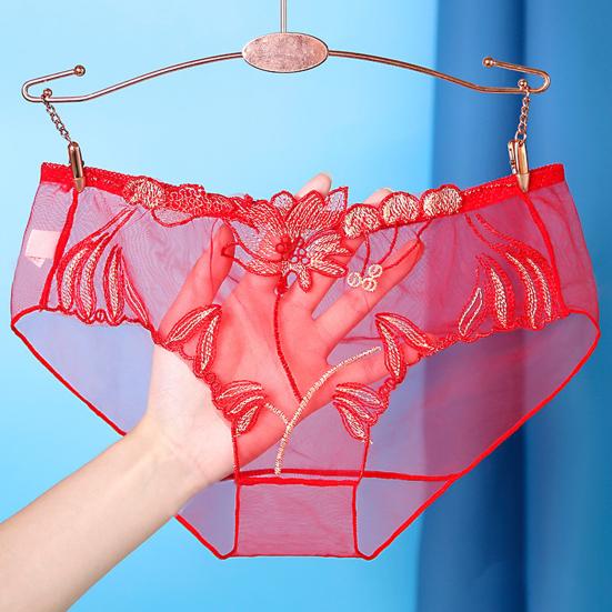 Niski stan haftowany kwiat koronkowe figi damskie szybkoschnące delikatne szycie ultracienkie przezroczyste seksowne kalesony