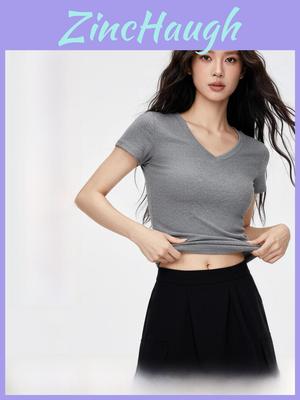 Casual White Cotton Blend Vneck Tshirt For Teen Girls Summer Wear