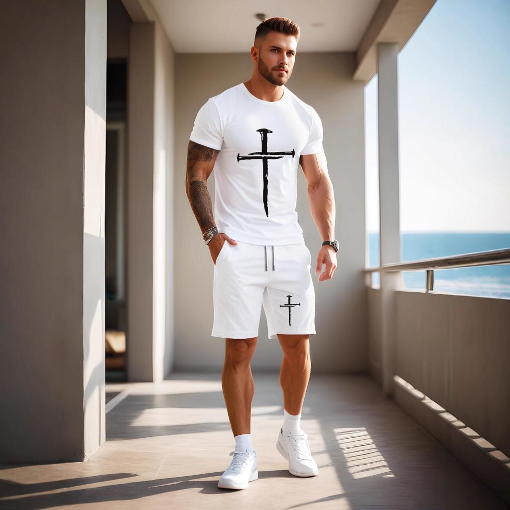 T-shirt da Uomo Manica Corta Pantaloncini Set Due Pezzi Stile Resort Moda Estate Stampa 3D