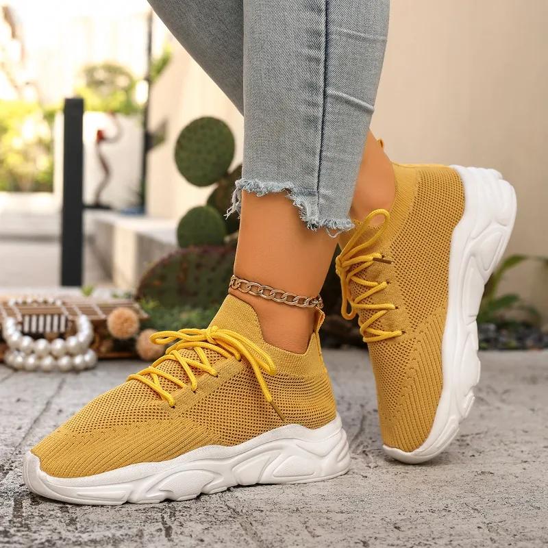 

Мода 2025 Новые женские вулканизированные туфли на шнуровке Модные уличные нескользящие повседневные горячие распродажи Большие размеры Легкие дышащие кроссовки 43