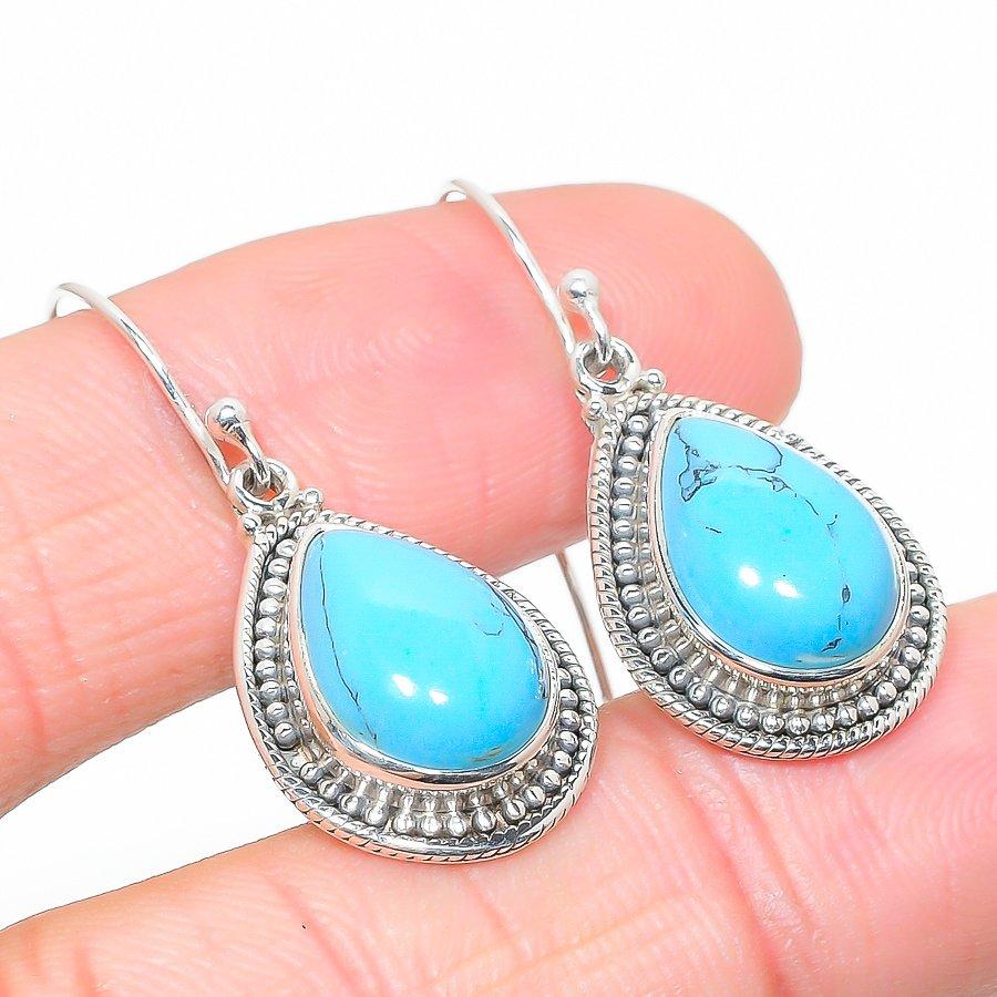 Natural Turquoise Gemstone Handmade 925 Solid Sterling Silver Earring 1.25" F0g95