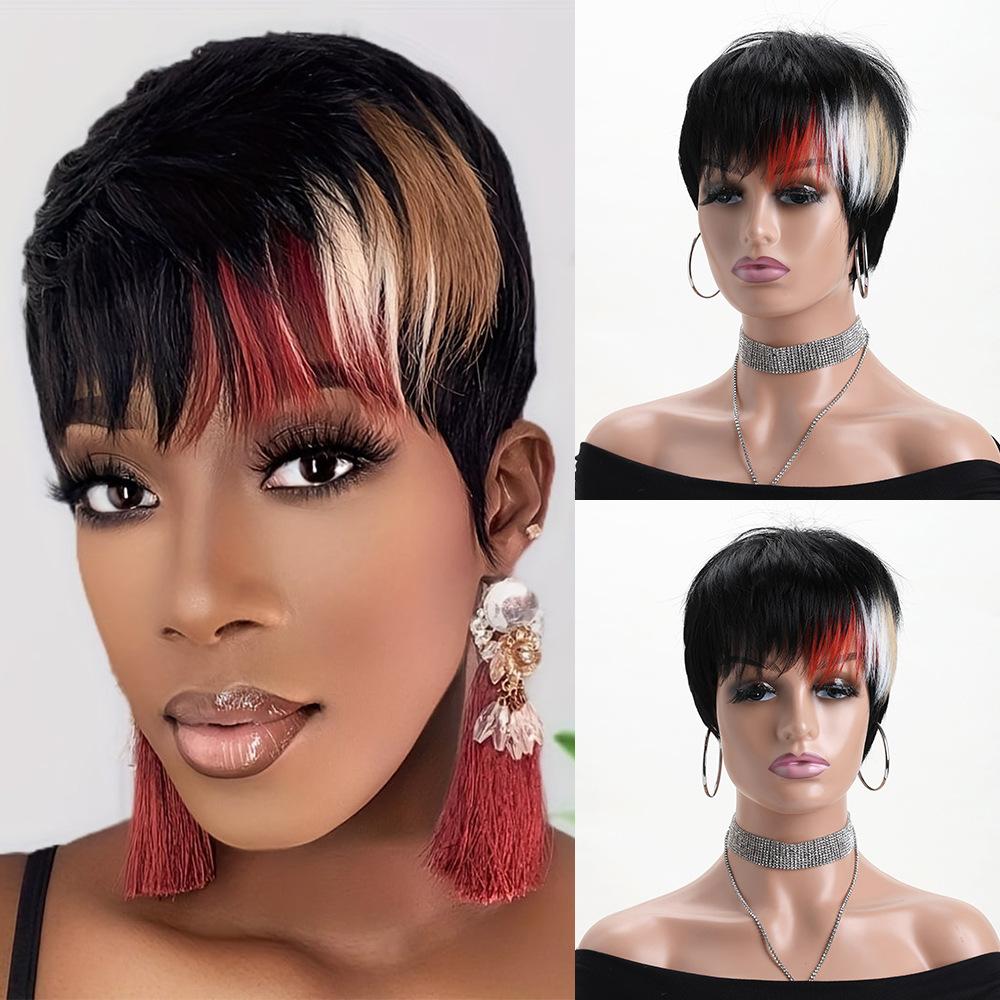 European and American Style Women’s Short Straight Synthetic Wig Fashion Multicolor Hairpiece with Side Bangs