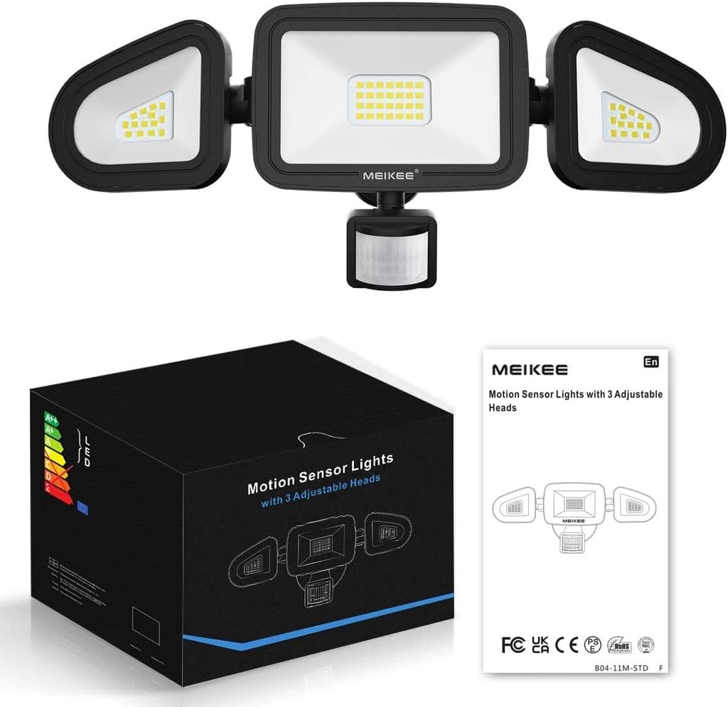 MEIKEE Sensor Light Outdoor Motion Sensor Light LED Sensor Light 42w 6500K Emission 4200 Lumens PIR Outdoor Sensor Floodlight Daylight White Super