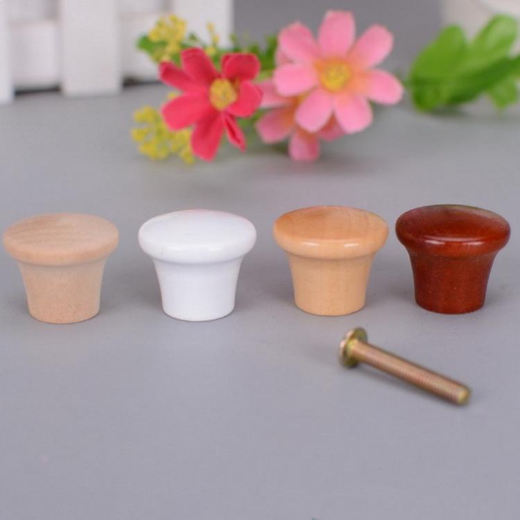 10pcs Mini Wood Knobs w/screw 23*20mm 0.91" Round Pull Single Hole Handle Unpainted Wooden Red White Decor Cabinet Drawer Chest