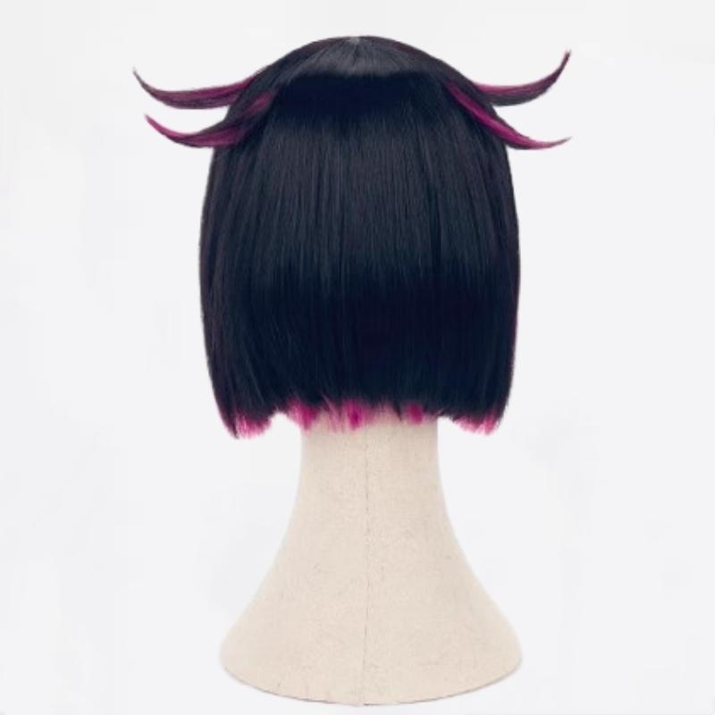 Parrucca Cosplay Lilia Vanrouge Nera Viola Mista Corta Sintetica Termoresistente Festa di Halloween Parrucche Anime + Cuffia per Parrucca + Orecchie