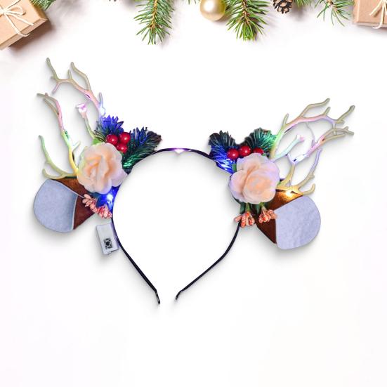 Christmas Hair Hoop Flower Butterflies Decor Antlers Design LED Light Headband Parties Performances Accessory