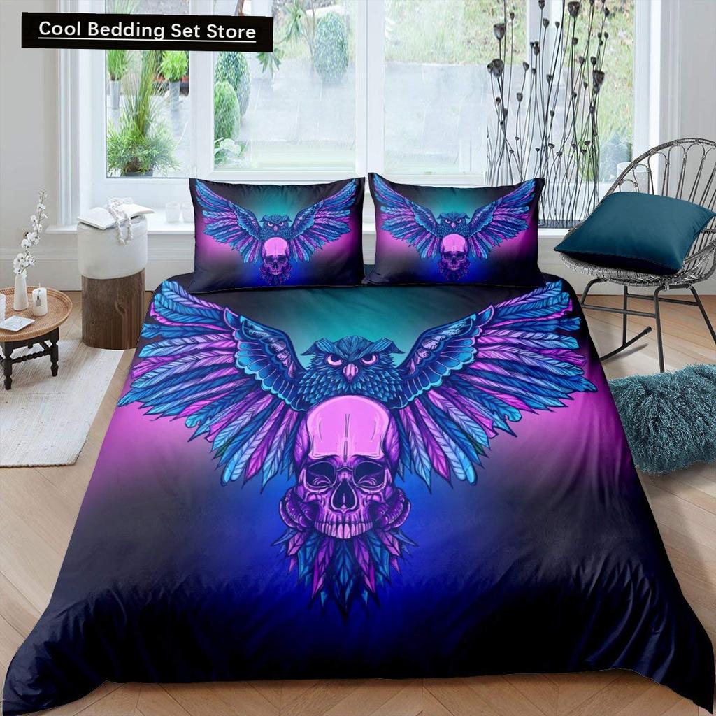 Black Owl King Queen Duvet Cover Moon Safari Bird Animal Bedding Set Lovely Wildlife Quilt Cover Grey Polyester Comforter Cover