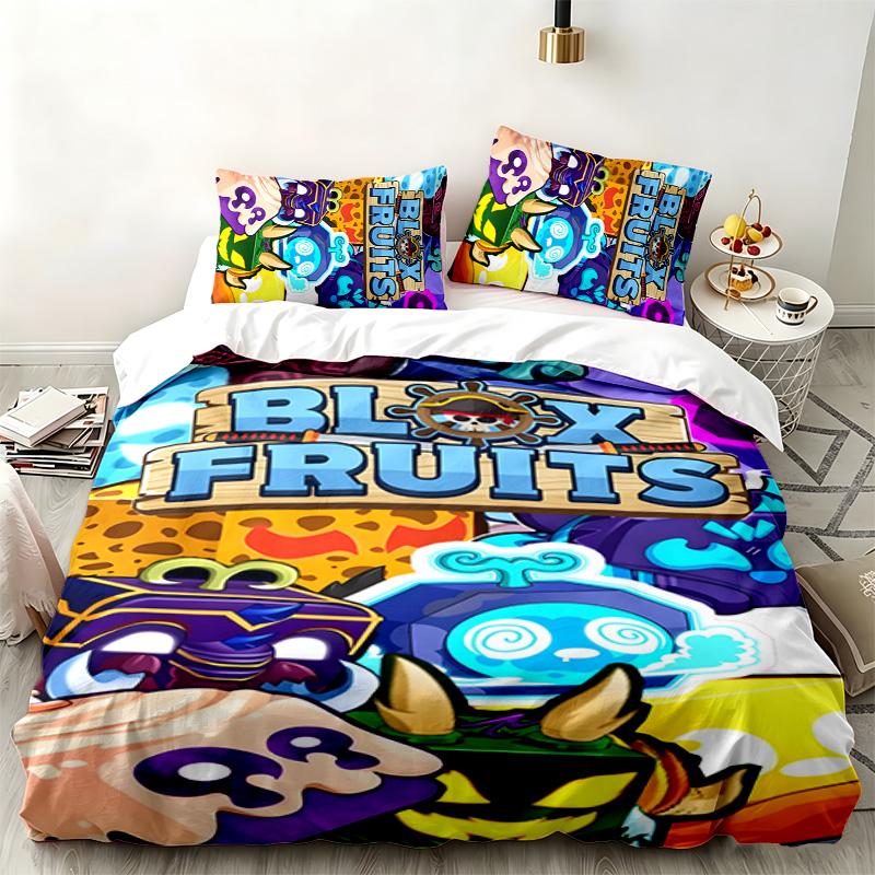 Blox Fruits 3pc set Perfect for bedroom use Comfortable bedding set includes a duvet cover and two pillowcases Ideal birthday or Christmas gift