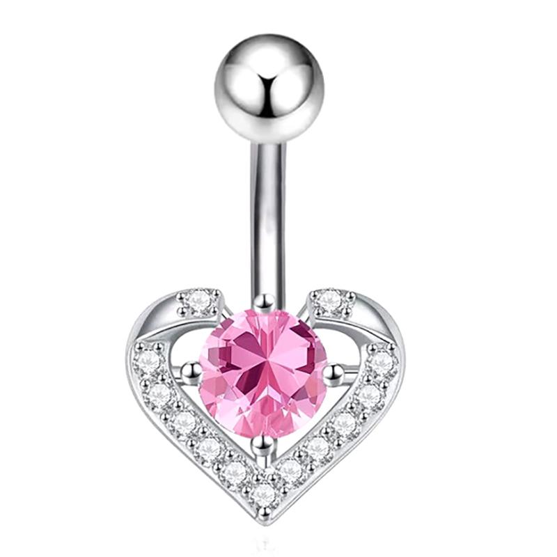 Fashion Sexy Pink Zircon Heart Belly Button Rings For Women Girls Stainless Steel Heart Navel Piercing Barbell Cute Belly Rings
