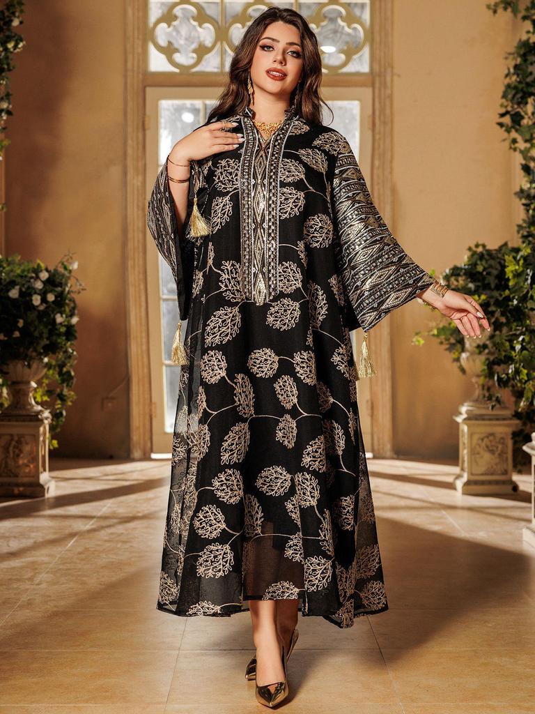 AB423 Plus Size Women's Embroidered Sequin Robe Dress - Middle Eastern, European, American Style