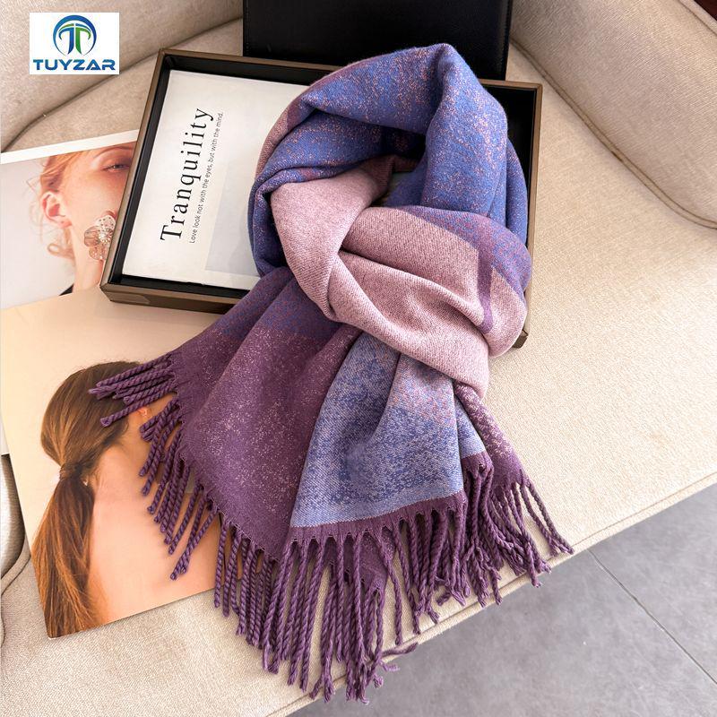 

Double-Sided Women s Scarf: Autumn/Winter Korean Style, High-End Fashion, Soft Neck Warmer, Thick Tassel Shawl 200cm with Tassel