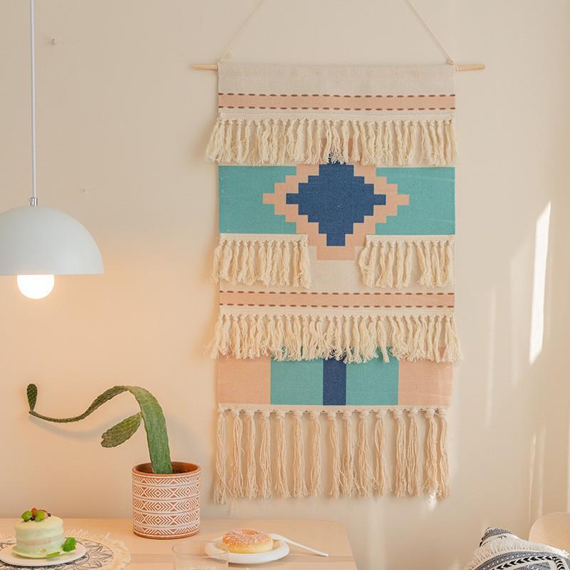 Indian Hand-woven Homestay Fringed Tapestry Decoration Nordic Meter Box Hanging Fabric Background Cloth Bedroom Hanging Cloth