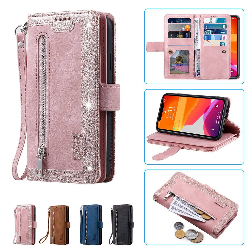Multi 9-Card Zipper Wallet Case for Xiaomi Mi11T Mi11 Ultra Mi10T Mi10 Mi9T Mi9 Lite Retro Leather Lanyard Wrist Strap Cover