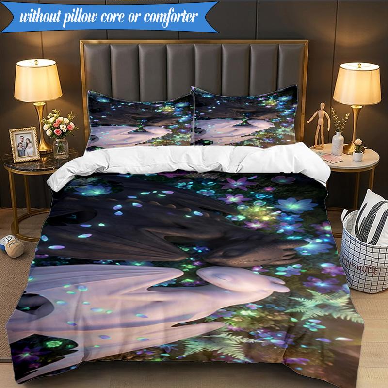 3PCS Train dragon Bedding Set Duvet Cover Closure Includes 1 Duvet Cover & 2 Pillowcases for All Seasons Bedroom Decor Christmas Fan gifts