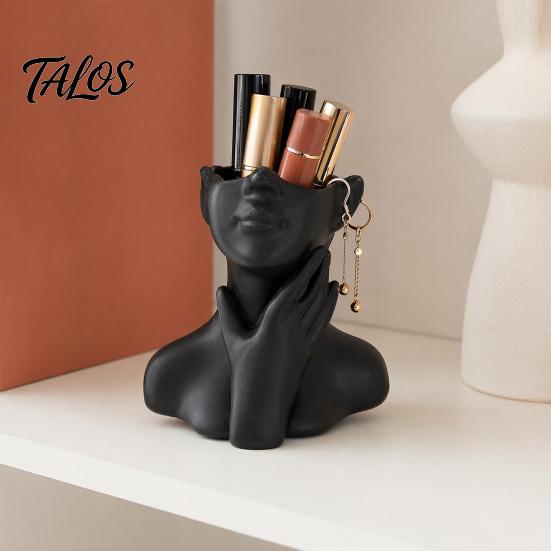 Talos 3D Printed Face Sculpture Pen Holder, Aesthetic Desktop Organizer, Large Capacity Makeup Brush Holder Cup for Desk, Waterproof Portrait Storage