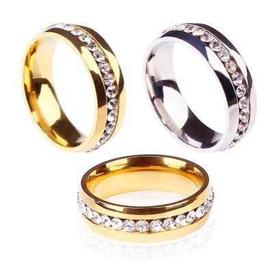 European & American Inner-Outer Diamond Stainless Steel Rings: Single-Row, All-Around Diamond Setting