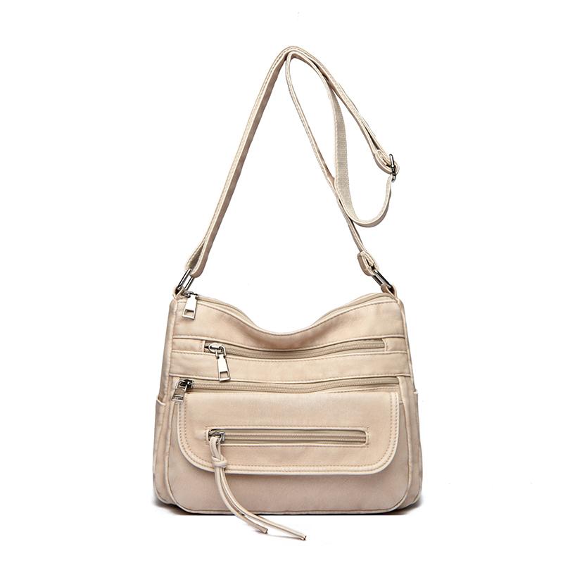 Large Capacity Shoulder Bag Women's Multi-Layer Lightweight Soft Leather Crossbody Bag