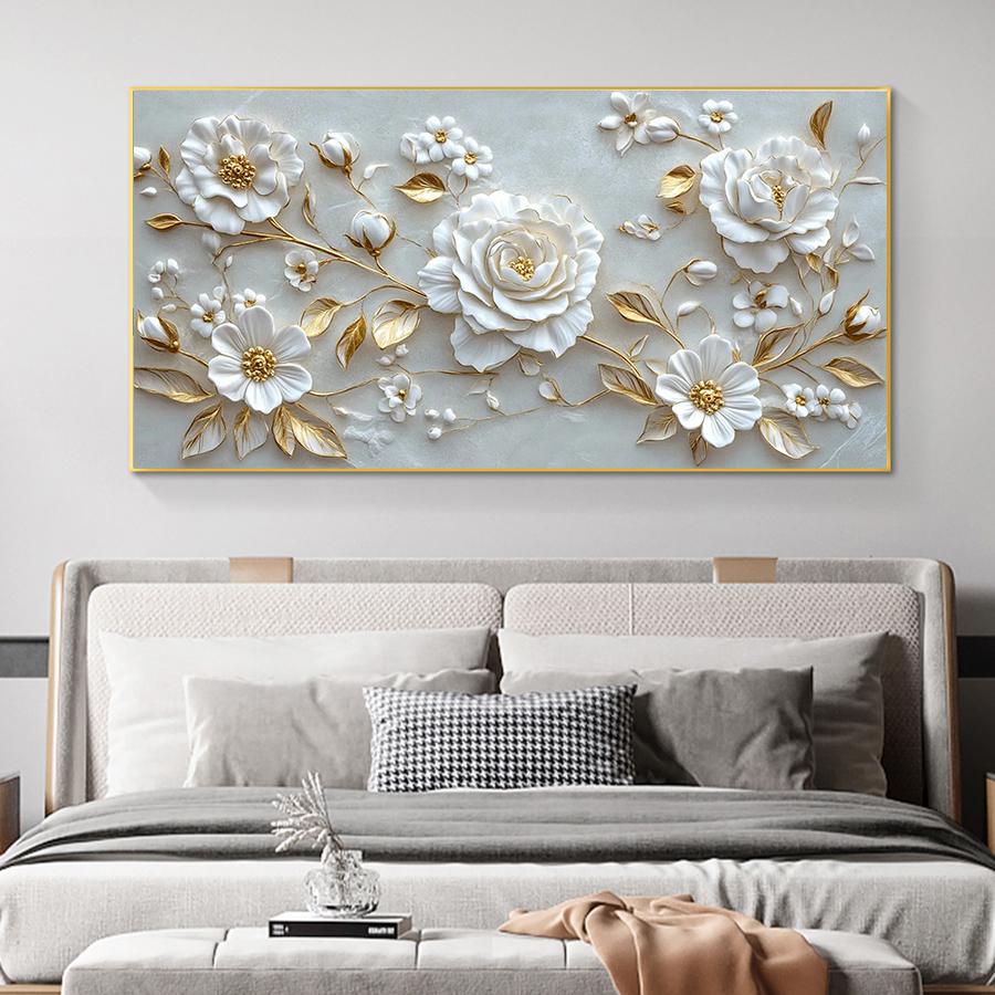 2D Čistě bílé květiny Nástěnné umění Plakáty a tisky Květinová plátnová malba pro dekoraci stěn obývacího pokoje Bez rámu