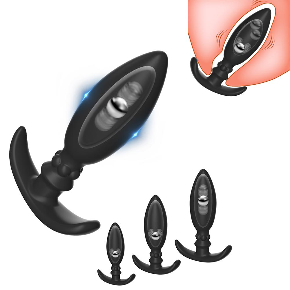 Silicone Anal Plug Metal Rolling Bead Butt Plug Anus Masturbator G-Spot Stimulation Prostate Massager Sex Toys for Men Women Gay