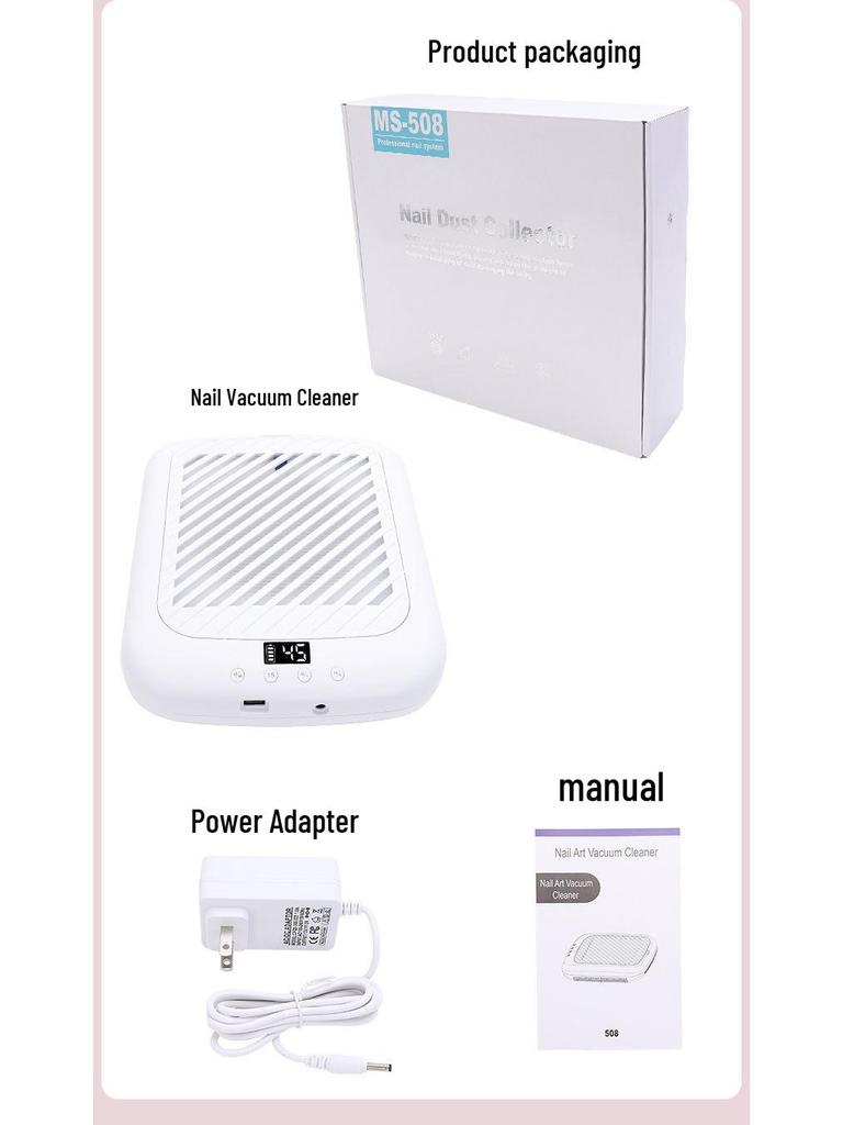 MS508 Rechargeable Nail Dust Collector: Silent, Strong Suction, High Power for Polishing and Removal