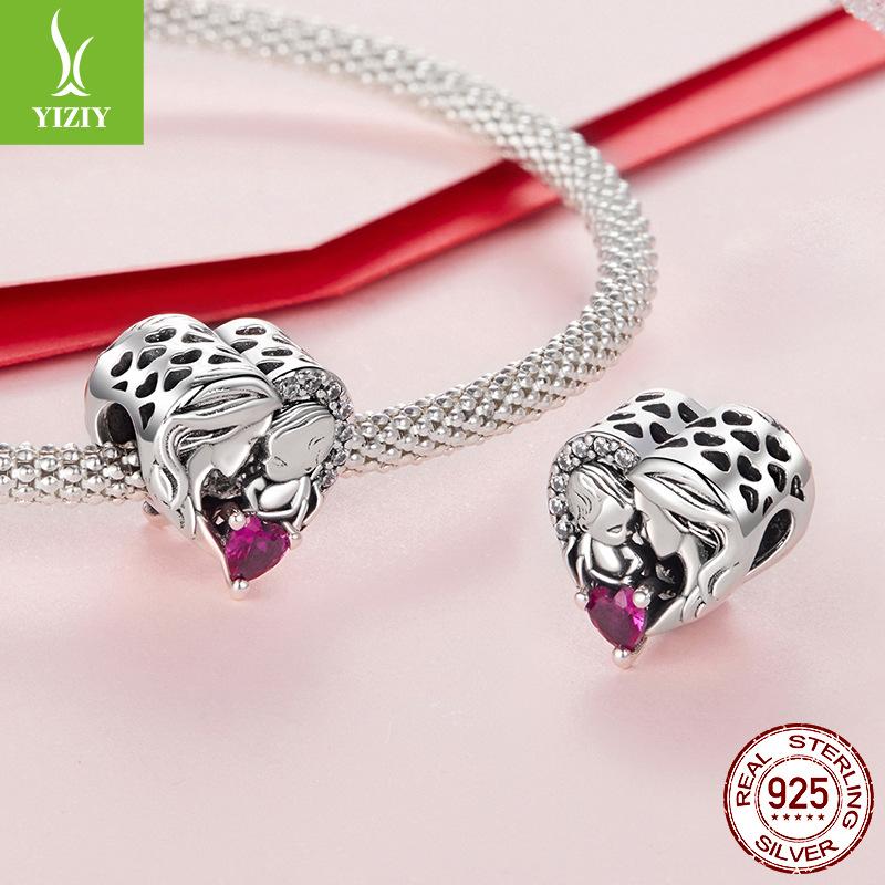 S925 Silver Mother And Child Family Beads, Wind Mother'S Day Diy Bracelet Accessories Loose Beads