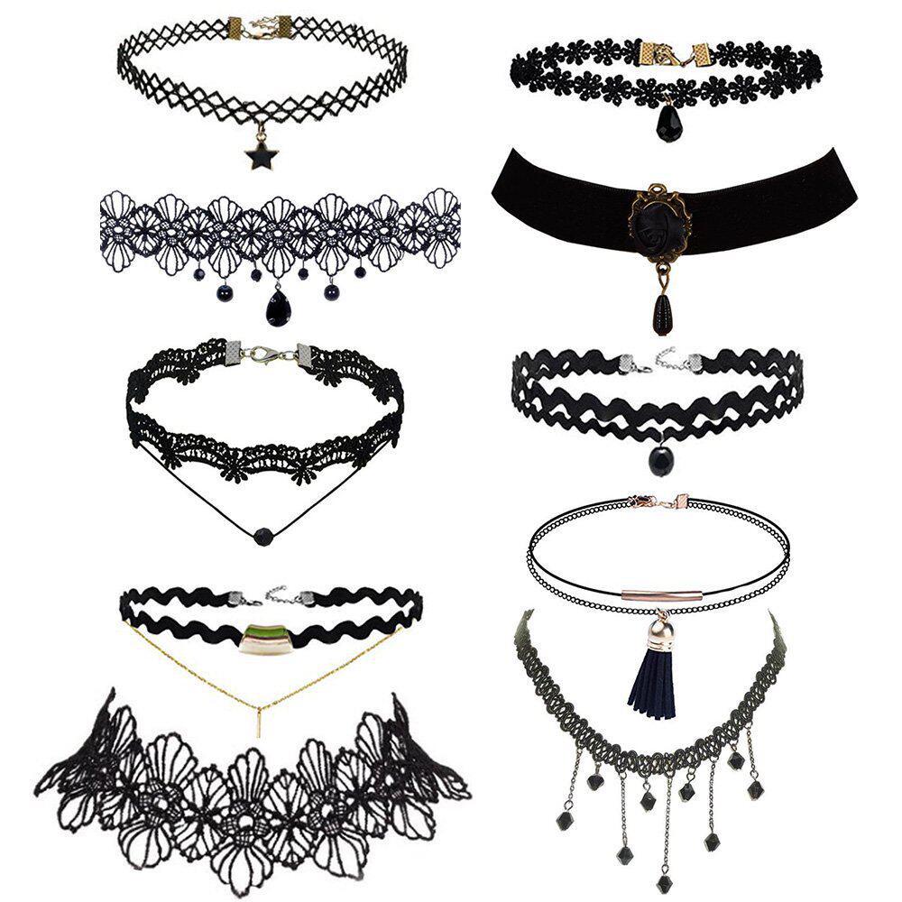 Retro Lace Choker Necklace Set – Black Clavicle Chain Accessory for Women