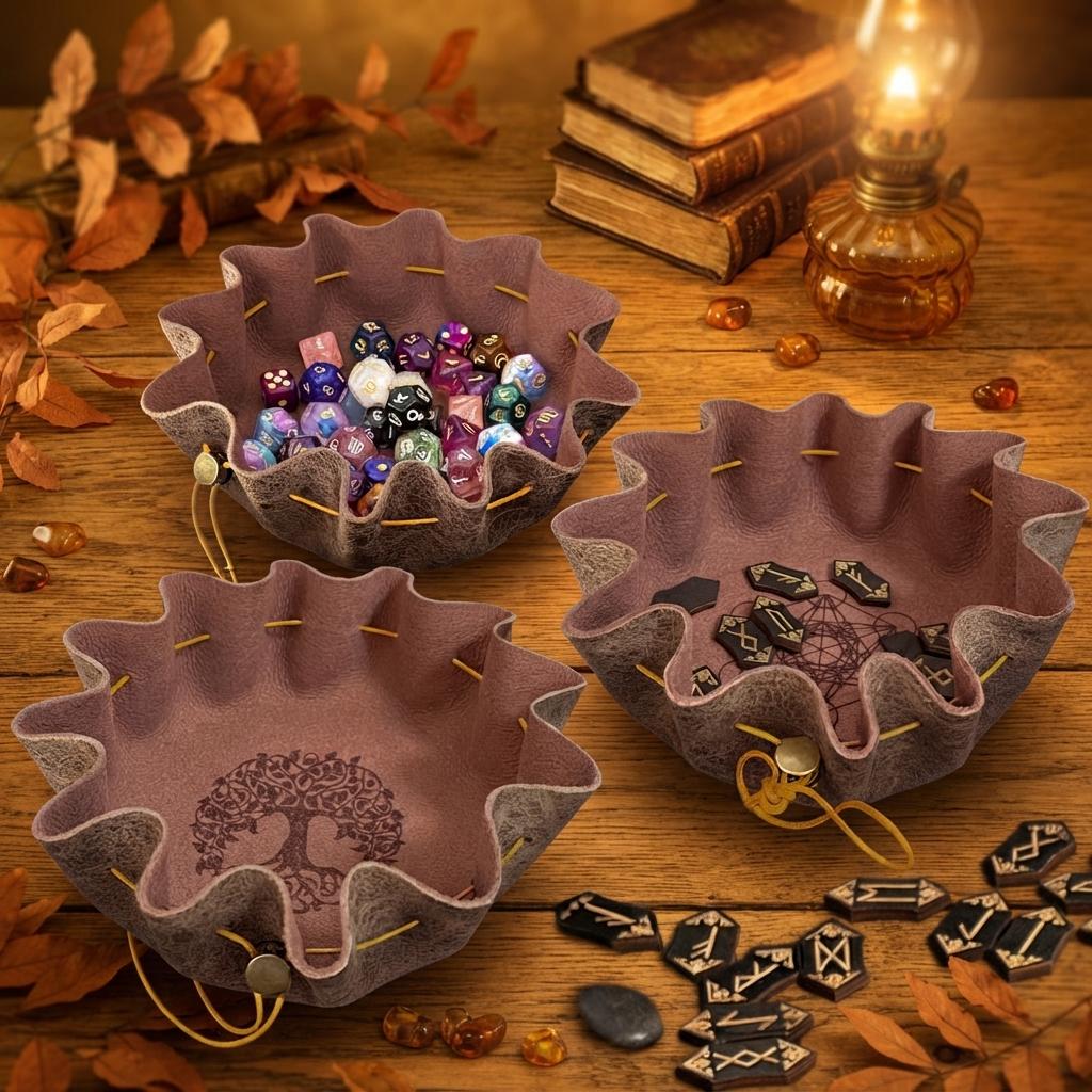 Leather Portable Drawstring Dice Bag Tray Storage Organizer for Jewelry Gaming Accessories
