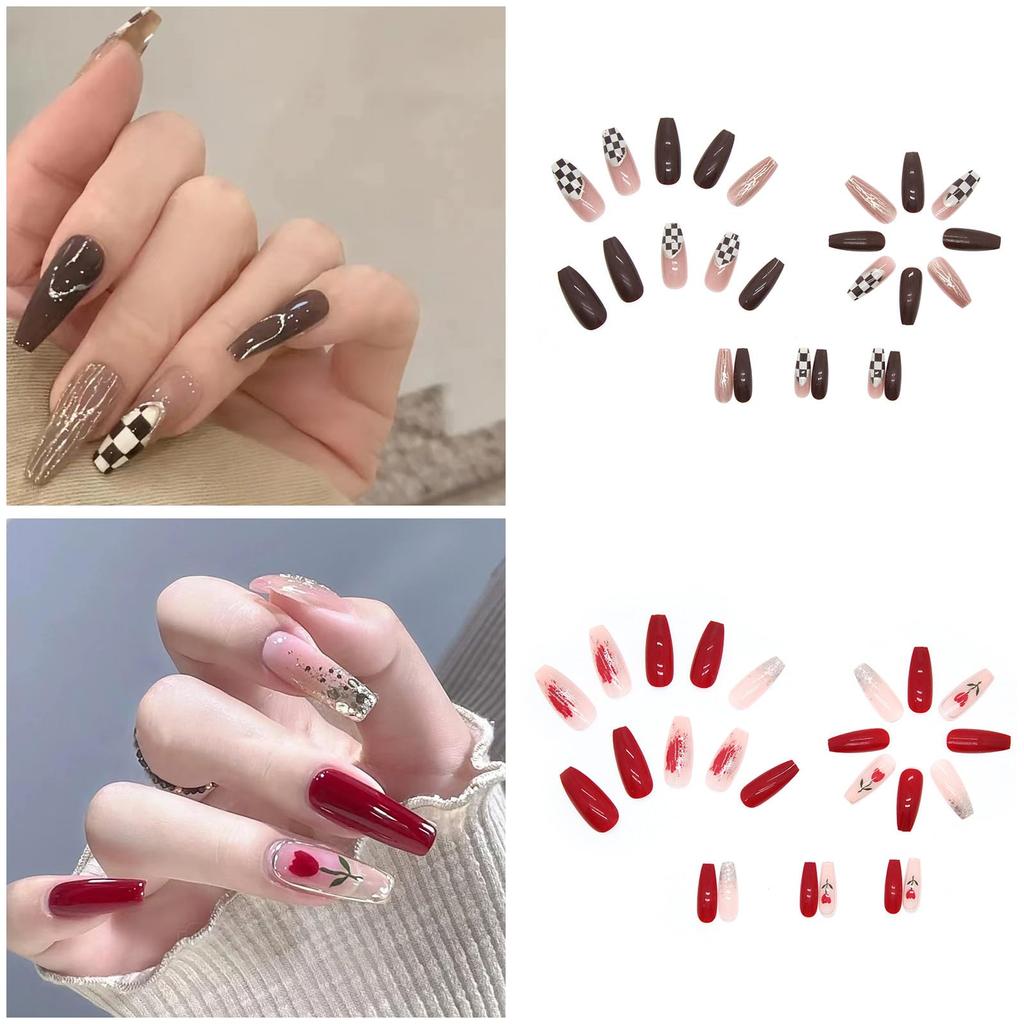 Nail Tips Popular Japanese Style NIUANIUA Fashion Nail Art Cute Long Nail Tips Nail Set with Nail File Bridal Nails Glossy Gradient 6-Pack (144