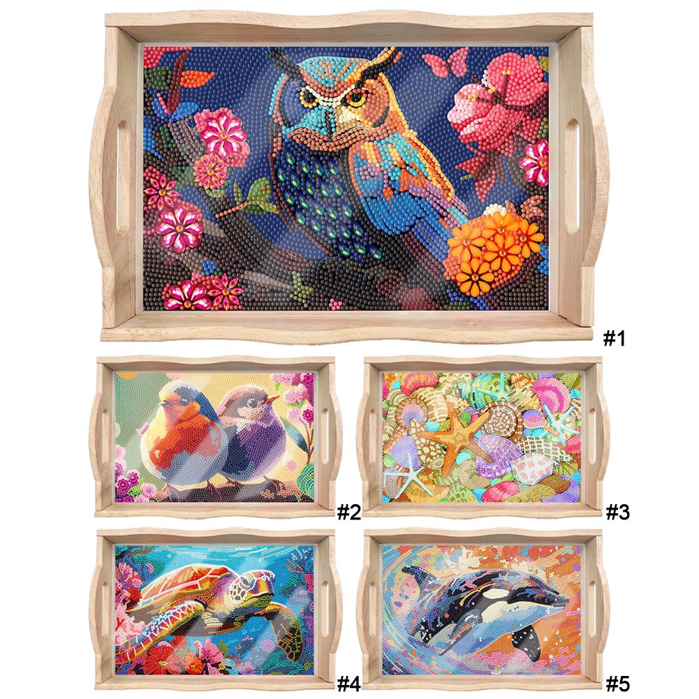 Plateau de service en bois pour peinture diamant 5D à faire soi-même, motif animal, pour bureau, table basse