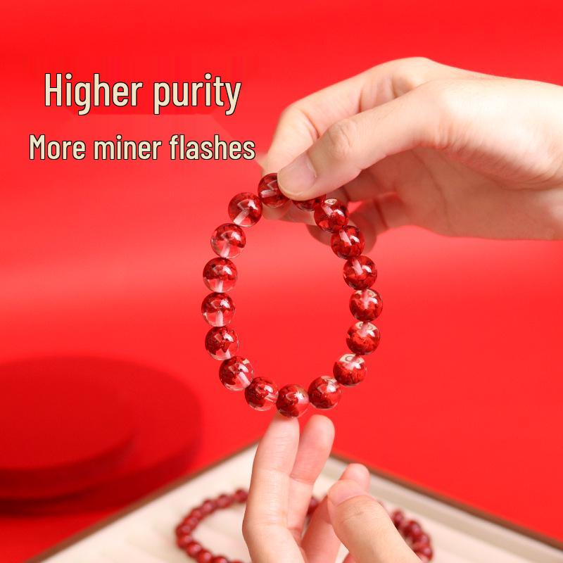 Lingxi Cinnabar & Mineral Crystal Bead Bracelet - Red Treasure Pot Design