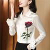 Spring Women Blouse Silk Shirts Office Ladies Floral Shirts Fashion Printed Tops