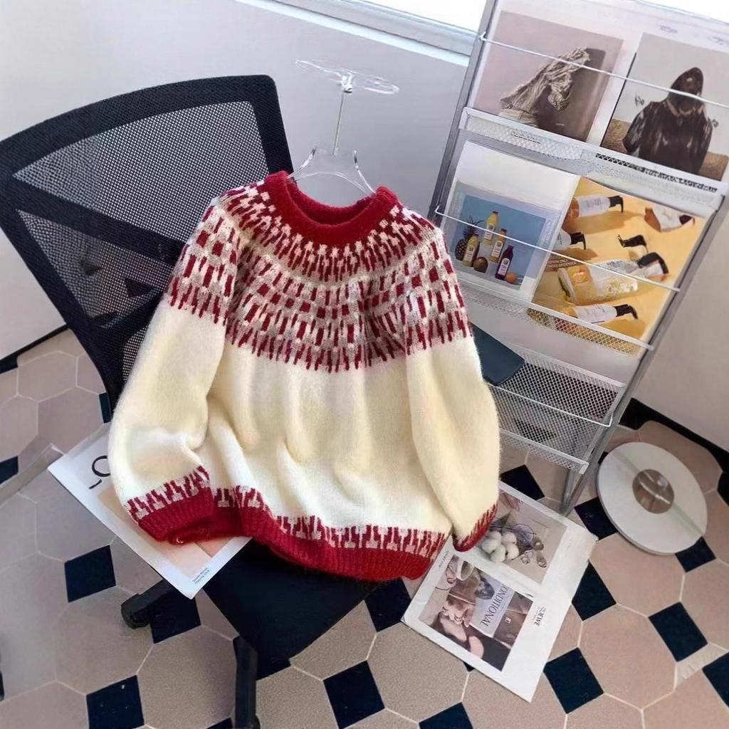 Thickened Color-blocked Sweater for Women's Autumn and Winter Half Turtleneck Knitted Sweater Loose Pullover Long-sleeved Casual Inner Layer Top