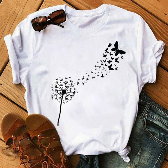 Women T Shirt Butterfly Heart Print T Shirt Female Summer Casual Cute Graphic Tee Tops Women Summer Funny Harajuku T-Shirts Tops