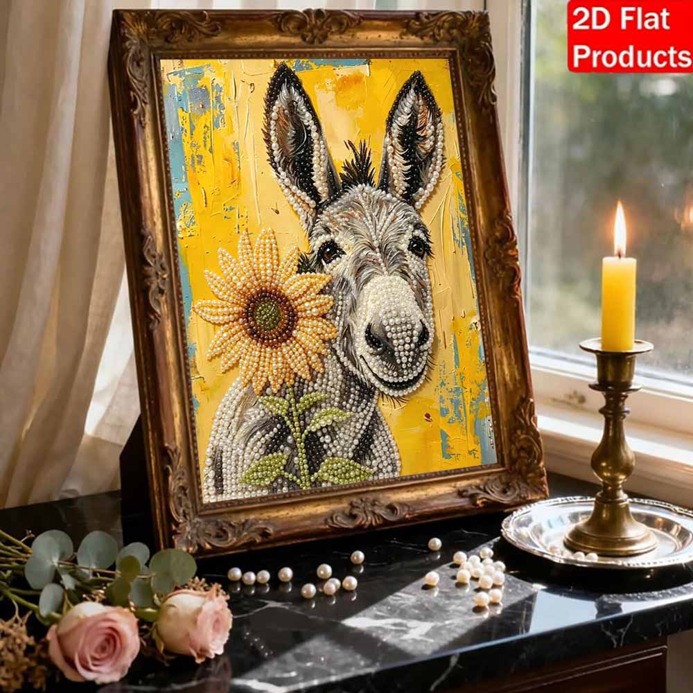 DIY Pearl Painting Canvas Sunflower Donkey Pattern 3D Bead Art Kit Relaxing Handmade Craft for Room Wall Decor Office Desk Home Creative Gift