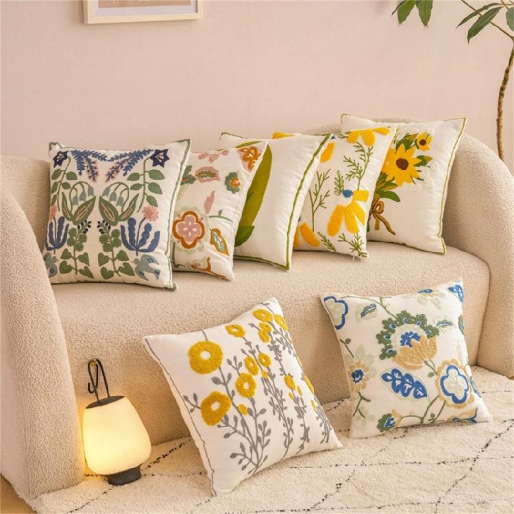 Pillowcase Artistic Flower Stitching Cotton Canvas Pillow Cover Breathable Sofa Bed Accent Piece Pillow Sham