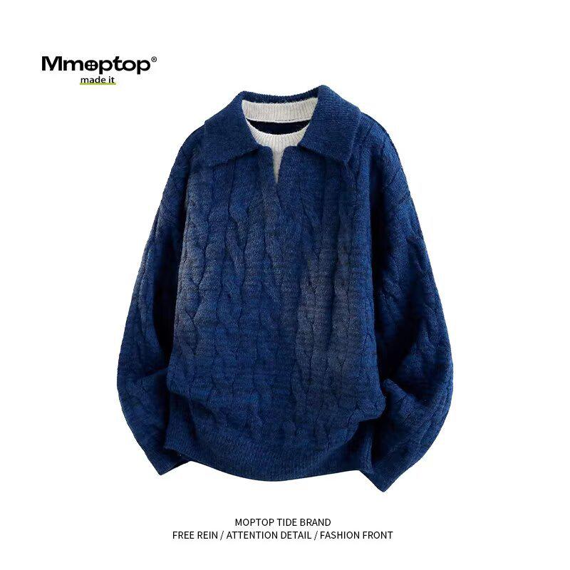2025 Autumn/Winter Men's Retro Solid Knitwear: Two-Piece Lapel Top