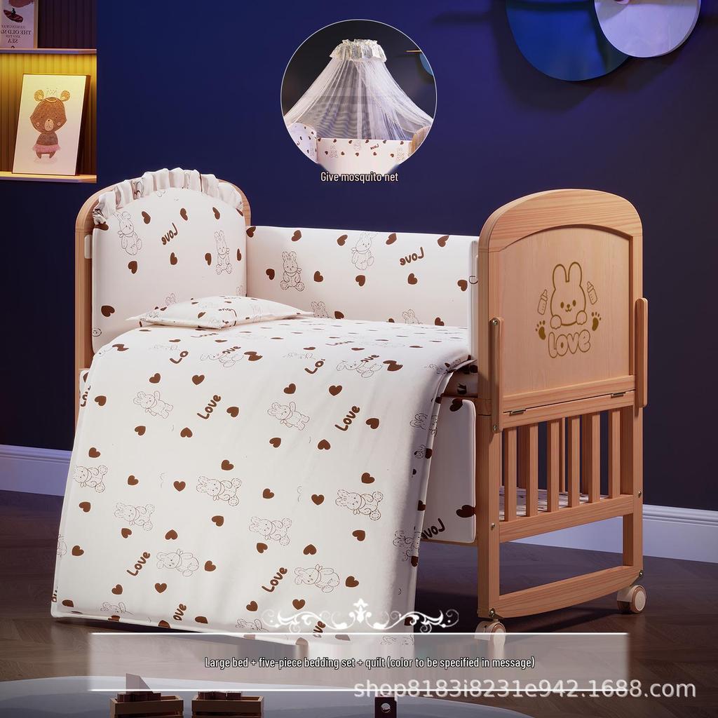 Movable Solid Wood Baby Crib & Rocking Cradle