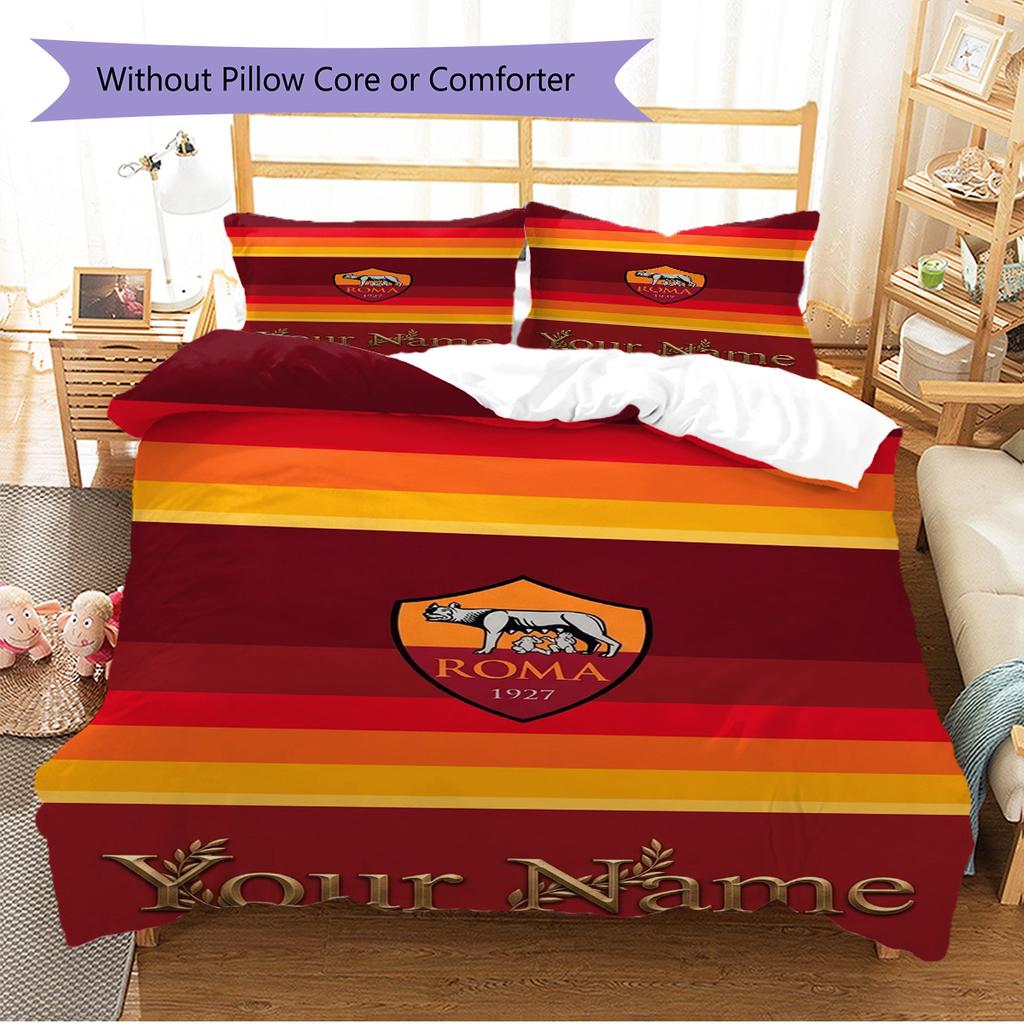 Set Biancheria da Letto Personalizzato con Logo AS Roma Copripiumino Federe Decorazione per la Casa Regalo (1 * copripiumino + 2 * federa, senza nucleo)