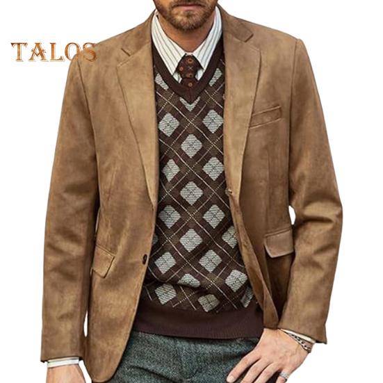Casual Suit Coat Lapel Long Sleeve Two-Button Regular Fit Suit Jacket with Flap Pockets Short Plush Business Outerwear