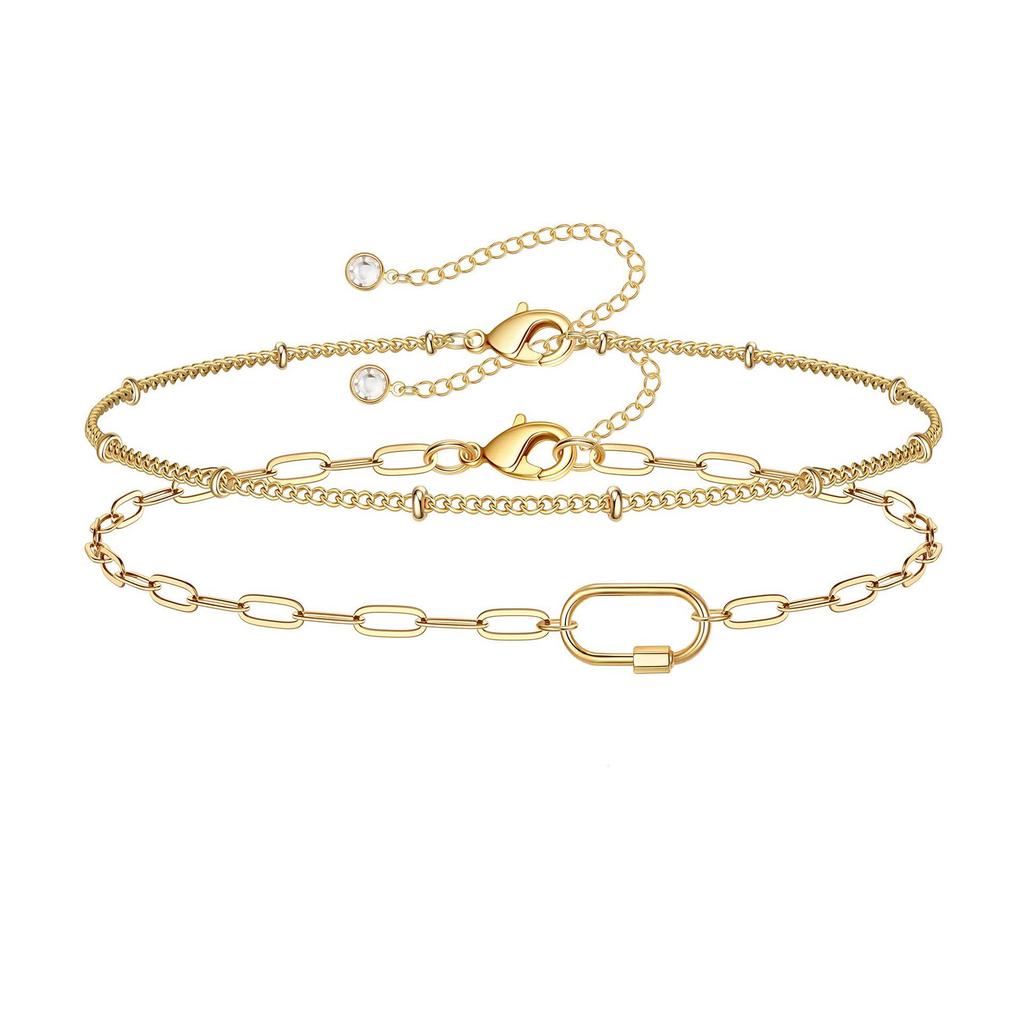 Turtle Pearl 14K Gold-Plated Stainless Steel Double Layer Chain Bracelet