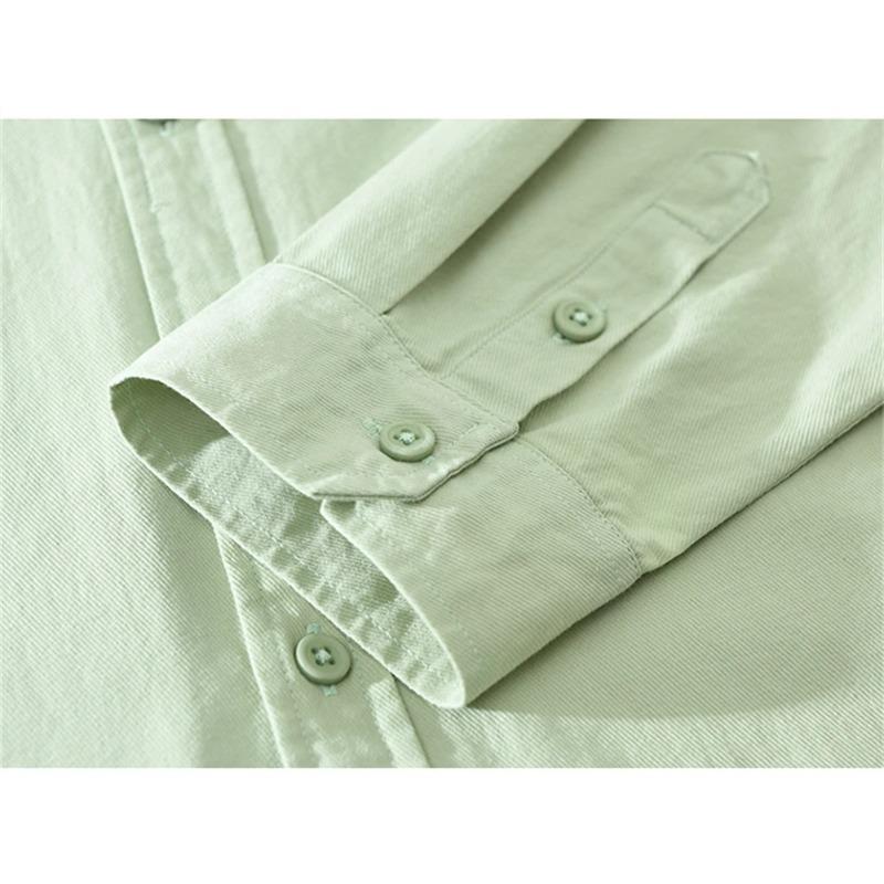 Camicia da Uomo a Manica Lunga Regular Colore Uniforme Camicia per Giovani Lavoro Autunno Abbigliamento da Uomo Camicie Casual Larghe