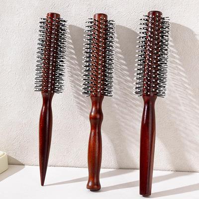 Anti-Static Wooden Handle Salon Styling Drying Tool Round Hairdressing Curling Massage Roller Comb For Real Hair Wigs Barber