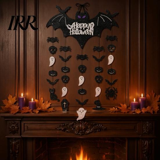 Wall Hanging Bat Set Happy Halloween Door Sign, Spooky Skull Spider Paper Outdoor Celebration Decor Ornament, Large Hanger for Party Supplies
