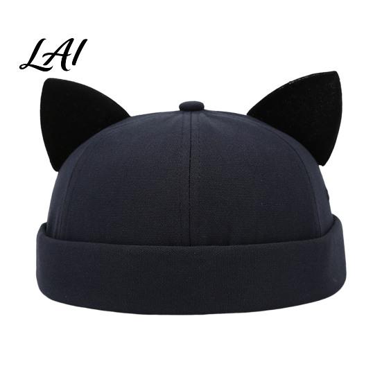 Brimless Cat Ear Hat Hat Cute Docker Cap Adjustable Skullcap Stylish Lightweight Fashion for Women Sailor Cap Men Street Casual Wear Trendy Unisex