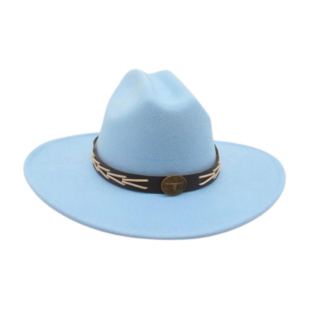 Ladies Shopping Concave Shape Internet Celebrity Top Hat New Fashion Simple Cowboy Hat One Word Top Wide Brim Woolen Jazz Hat