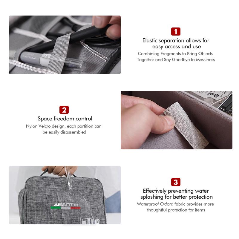 Portable Car Storage Bag Carry Case USB Charger Cable Winder For Abarth 500 595 695 124 Spider Panda 5CC TC