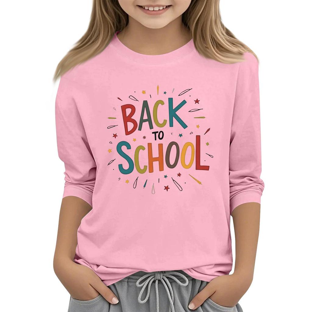 Unisex Casual Back To School Printed Crew Neck Three Quarter Sleeve T-Shirt Comfortable Fit Lightweight Fabric Suitable for Everyday Wear
