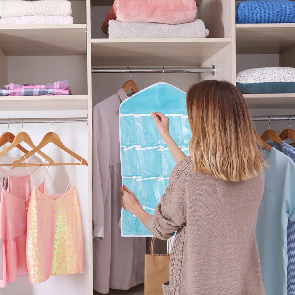 16 Grid Over Door Hanging Bag Clear Storage Organizer for Underwear Socks Bras Cosmetics Gadgets Jewelry Dust Damp Bacteria